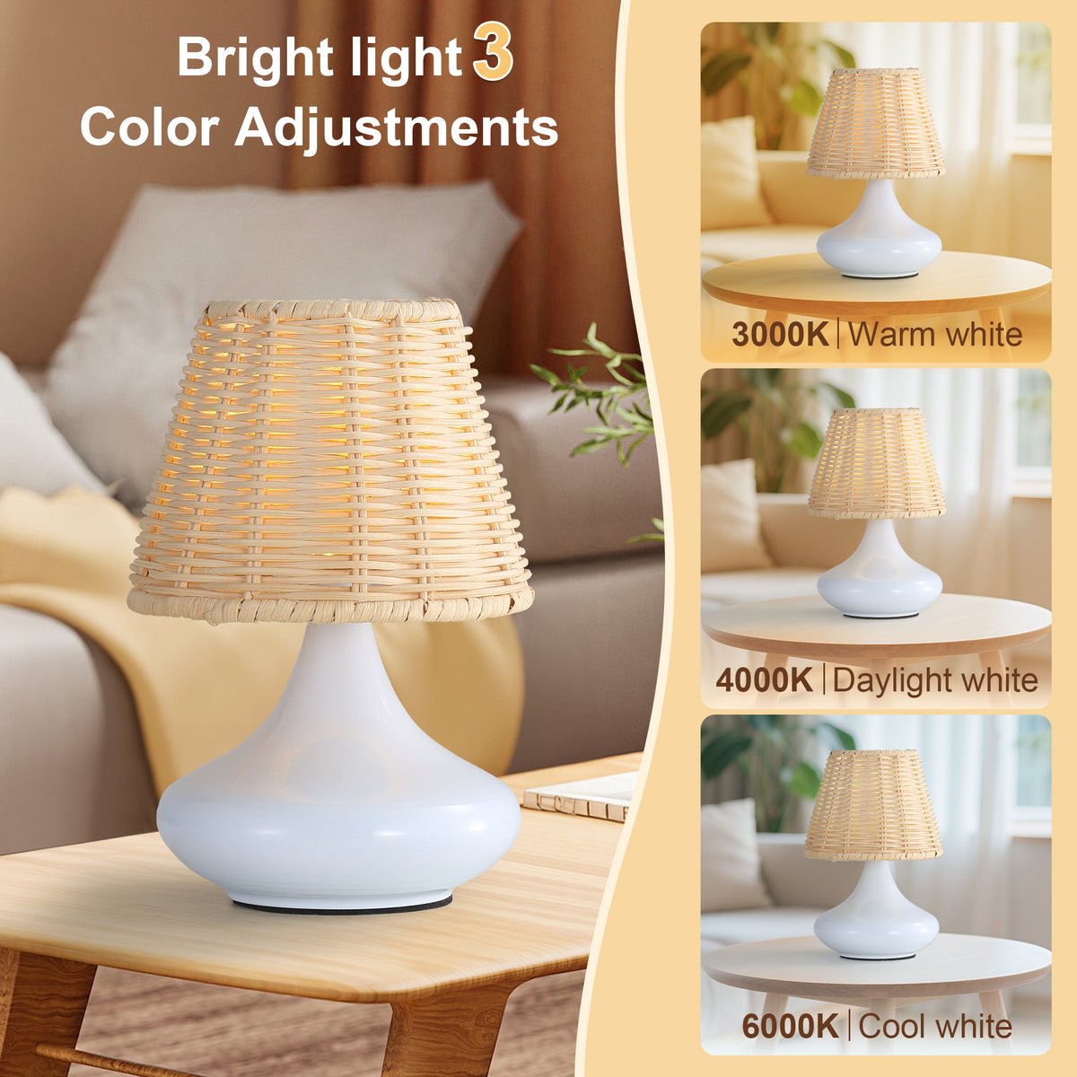 Woven bamboo table lamp, view 6