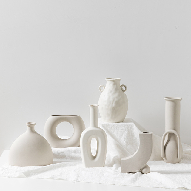 Minimalist white ceramic vase, view 4