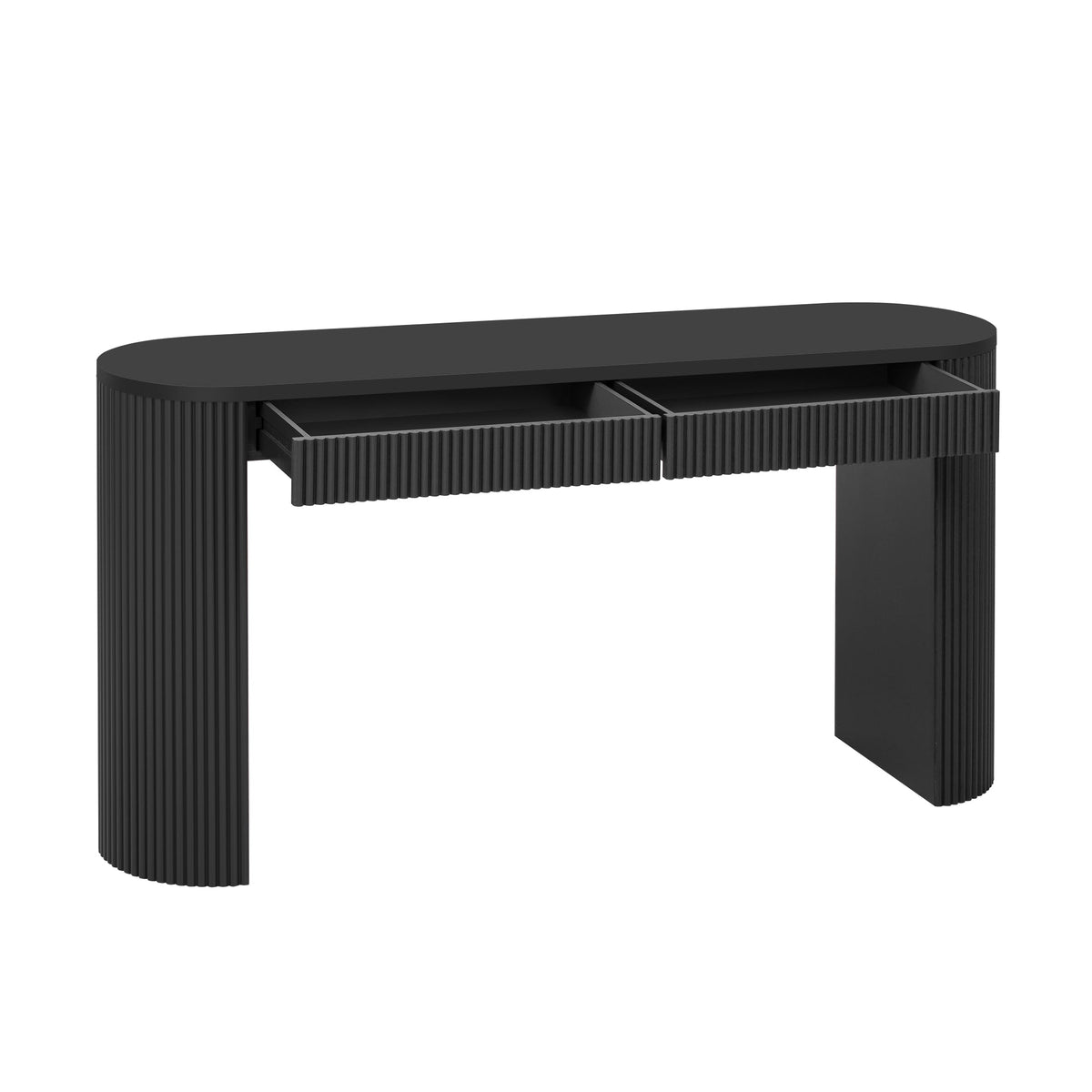 Fluted black console table with two drawers, view 6