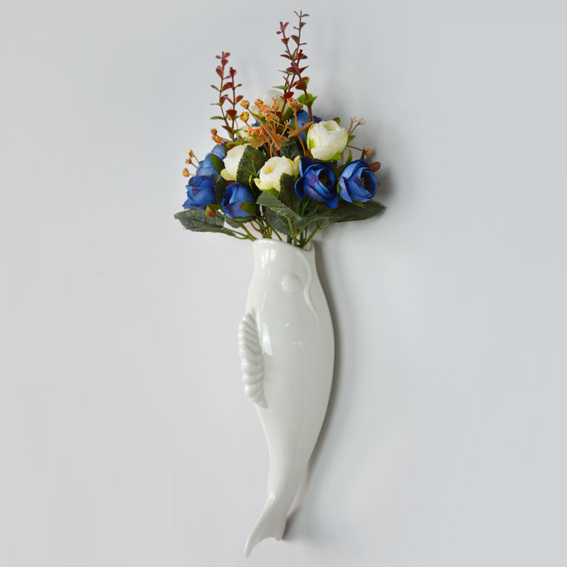 White ceramic fish wall vases, view 6