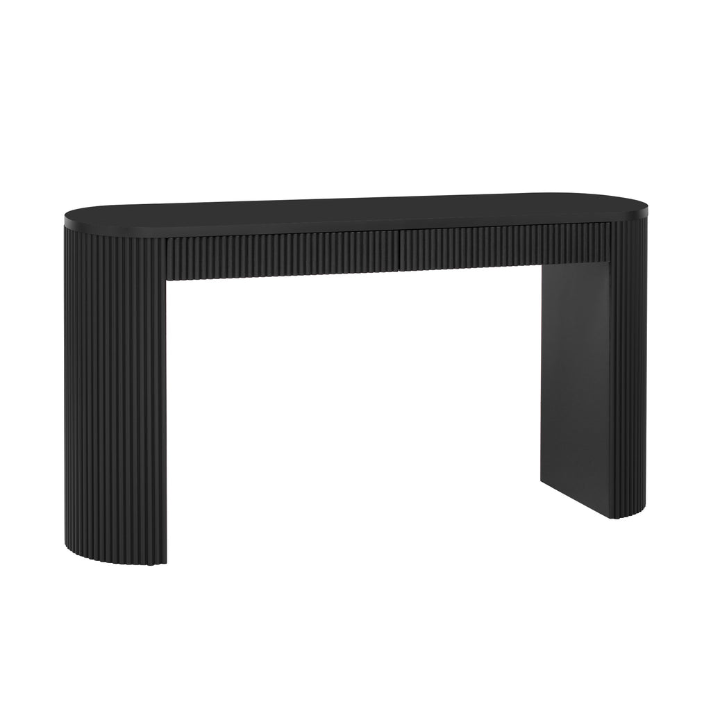 Fluted black console table with two drawers, view 5