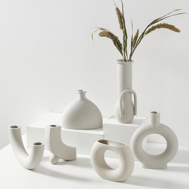 Minimalist white ceramic vase, view 3