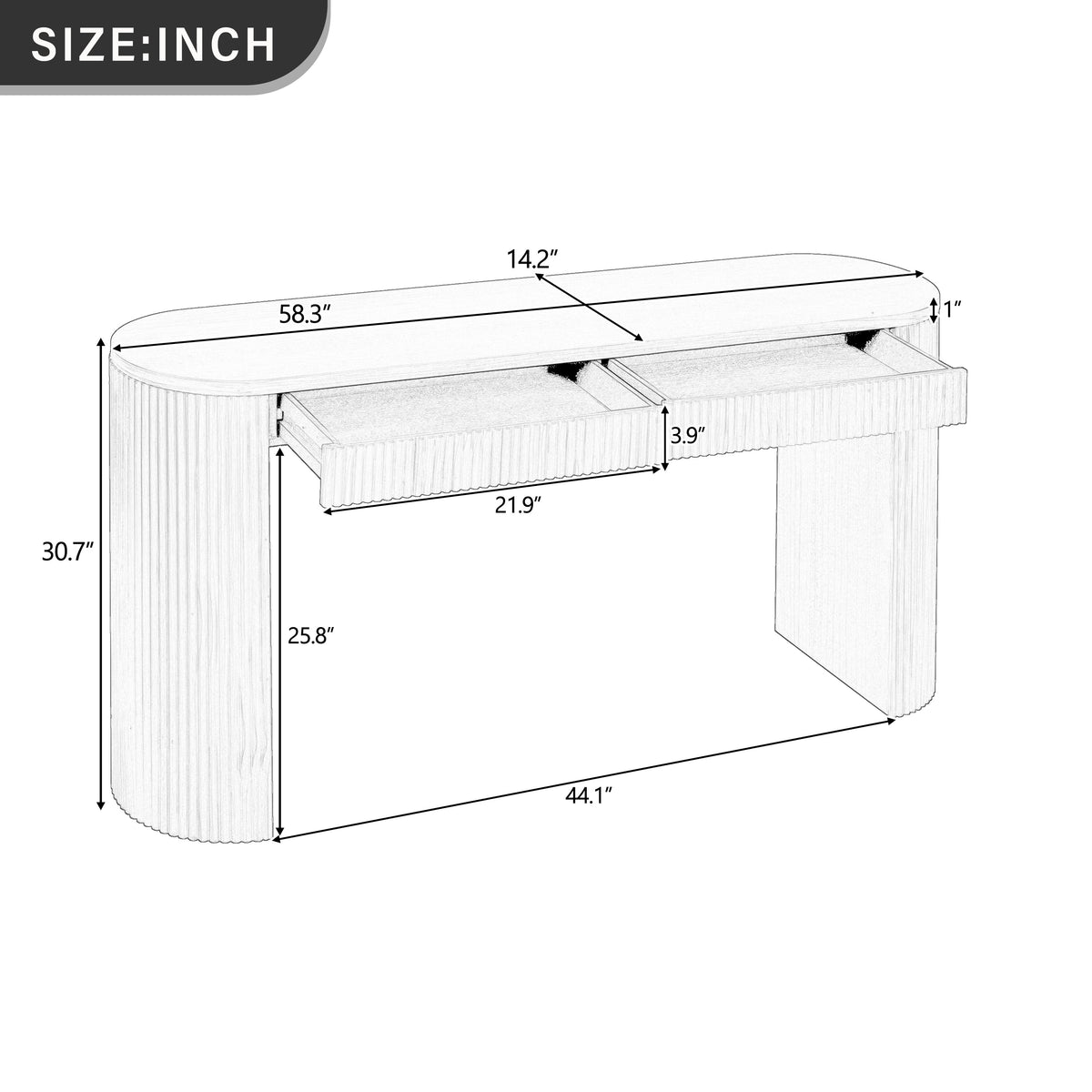 Fluted Black Console Table with Two Drawers