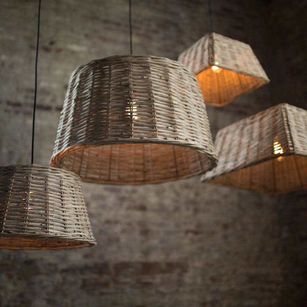 Handwoven willow pendant shade in grey wash, view 3
