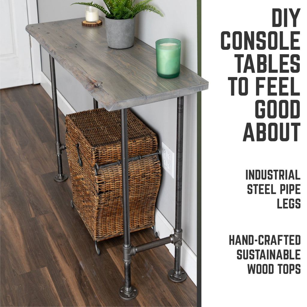 Live edge wood console table in Riverstone Grey, view 5