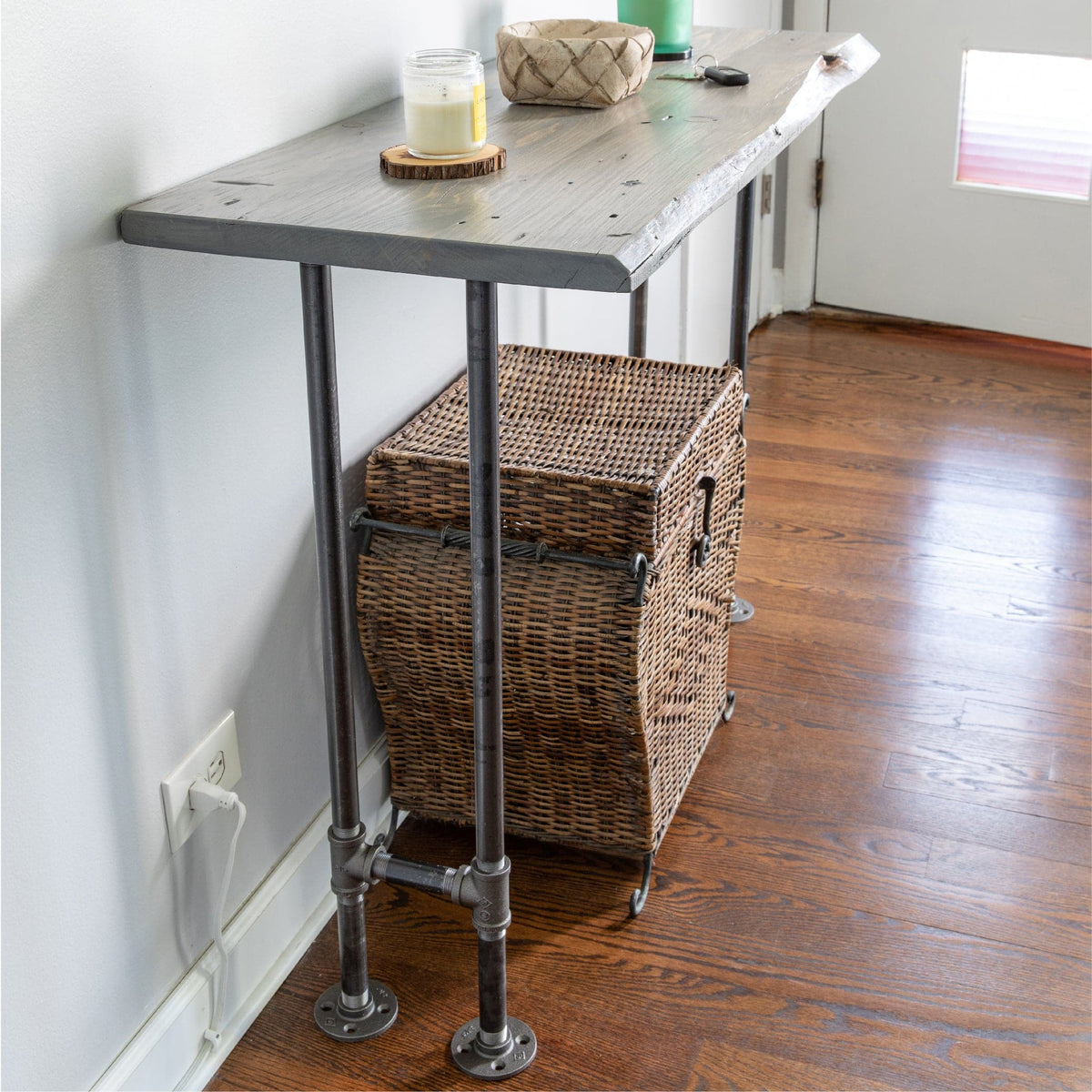 Live edge wood console table in Riverstone Grey, view 6