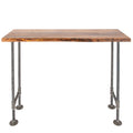 Live edge wood console table with a warm cedar top and iron pipe legs