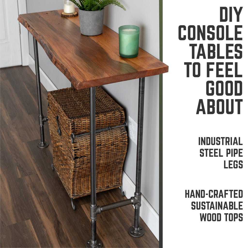 Live edge wood console table in Sunset Cedar, view 6