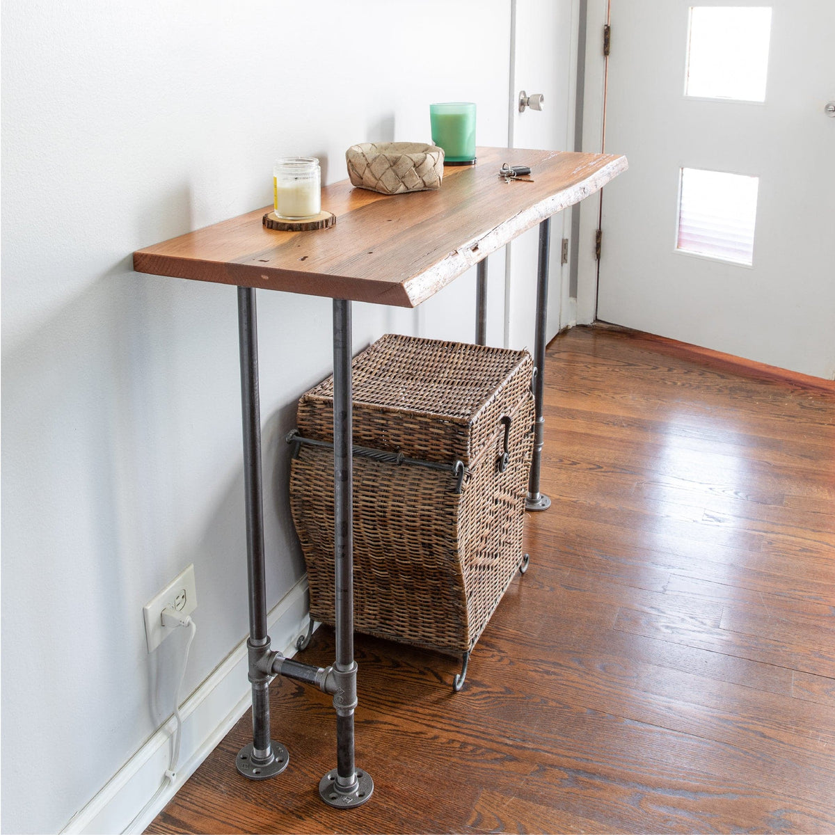 Live edge wood console table in Sunset Cedar, view 5