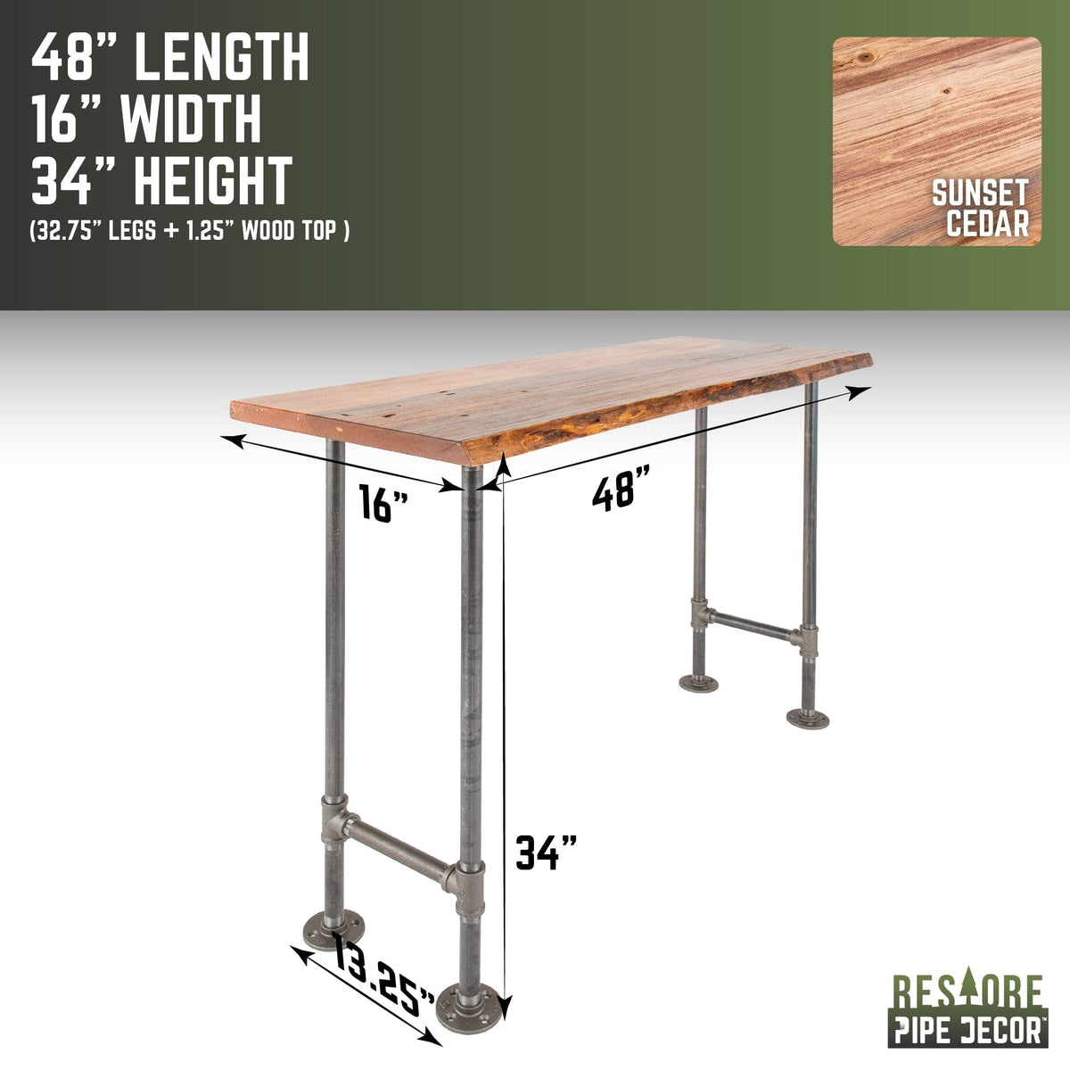 Live edge wood console table in Sunset Cedar, view 3