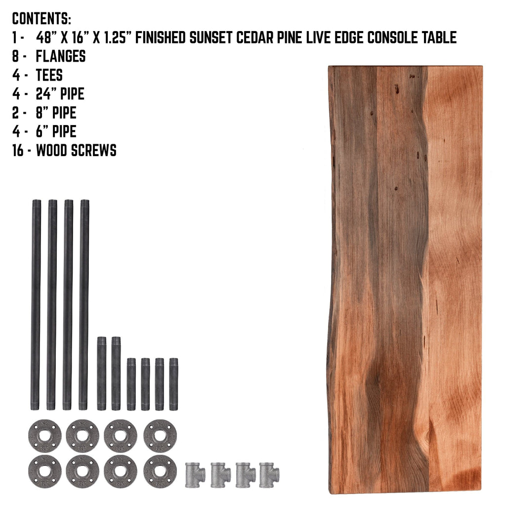 Live edge wood console table in Sunset Cedar, view 10