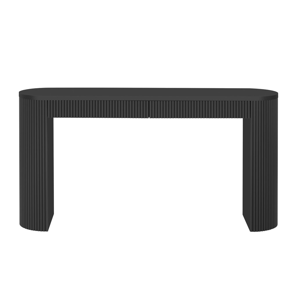 Fluted black console table with two drawers, view 4