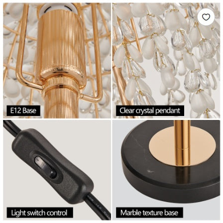 Crystal waterfall table lamp with marble base