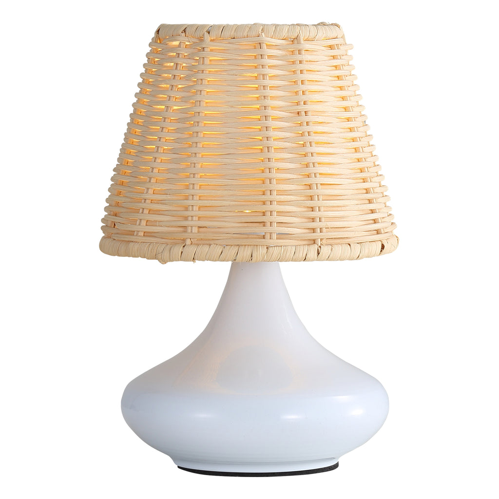 Woven bamboo table lamp with iron base