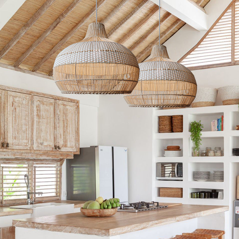Handwoven rattan pendant light, view 9