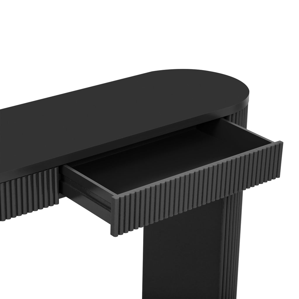 Fluted black console table with two drawers, view 9