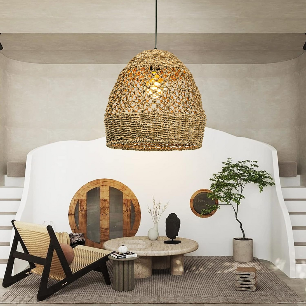 Handwoven jute pendant light, view 3