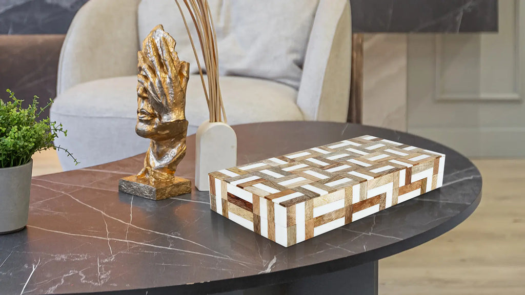 Marquetry wood and resin inlay keepsake box, view 3