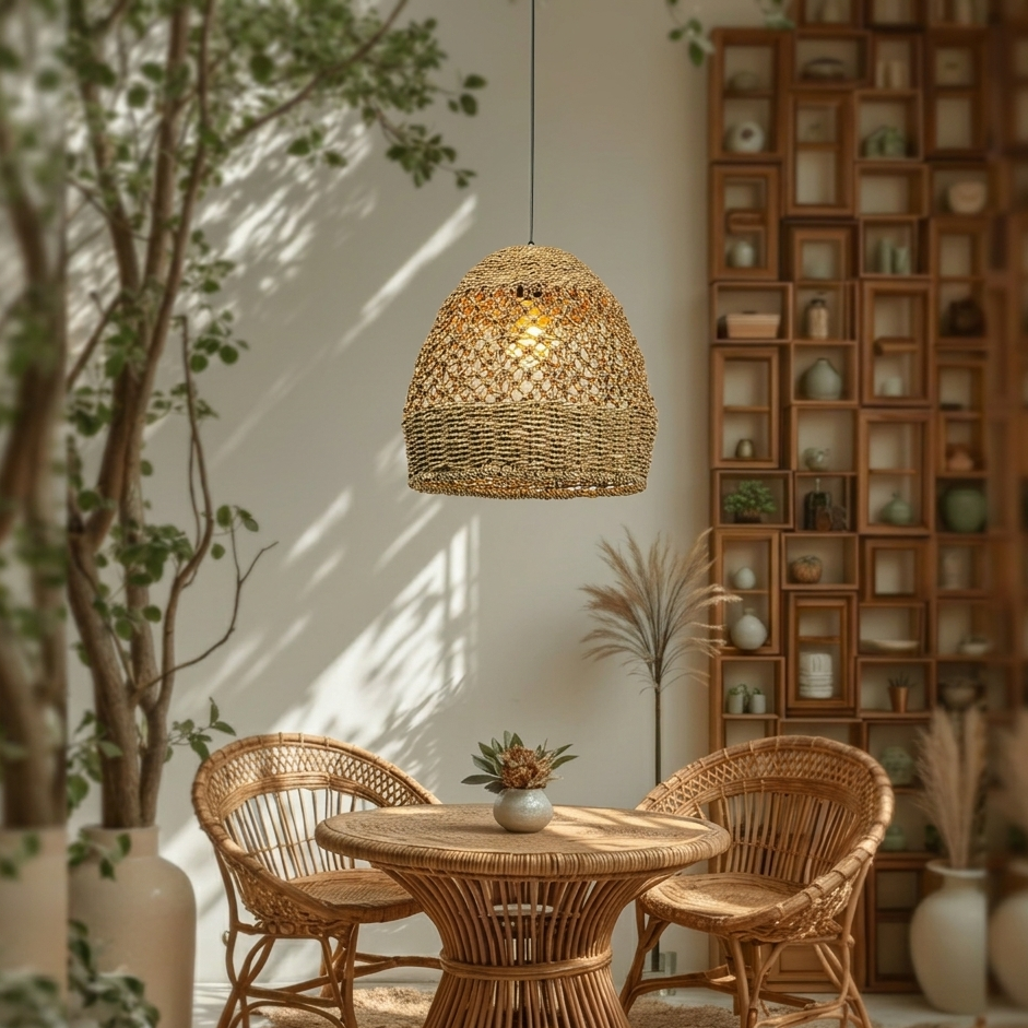 Handwoven jute pendant light, view 2