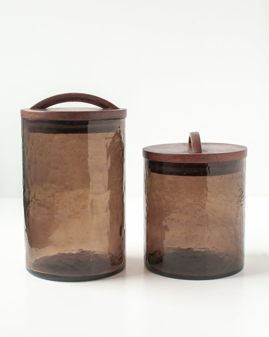 Hammered Glass Canisters with Wood Lid, view 11