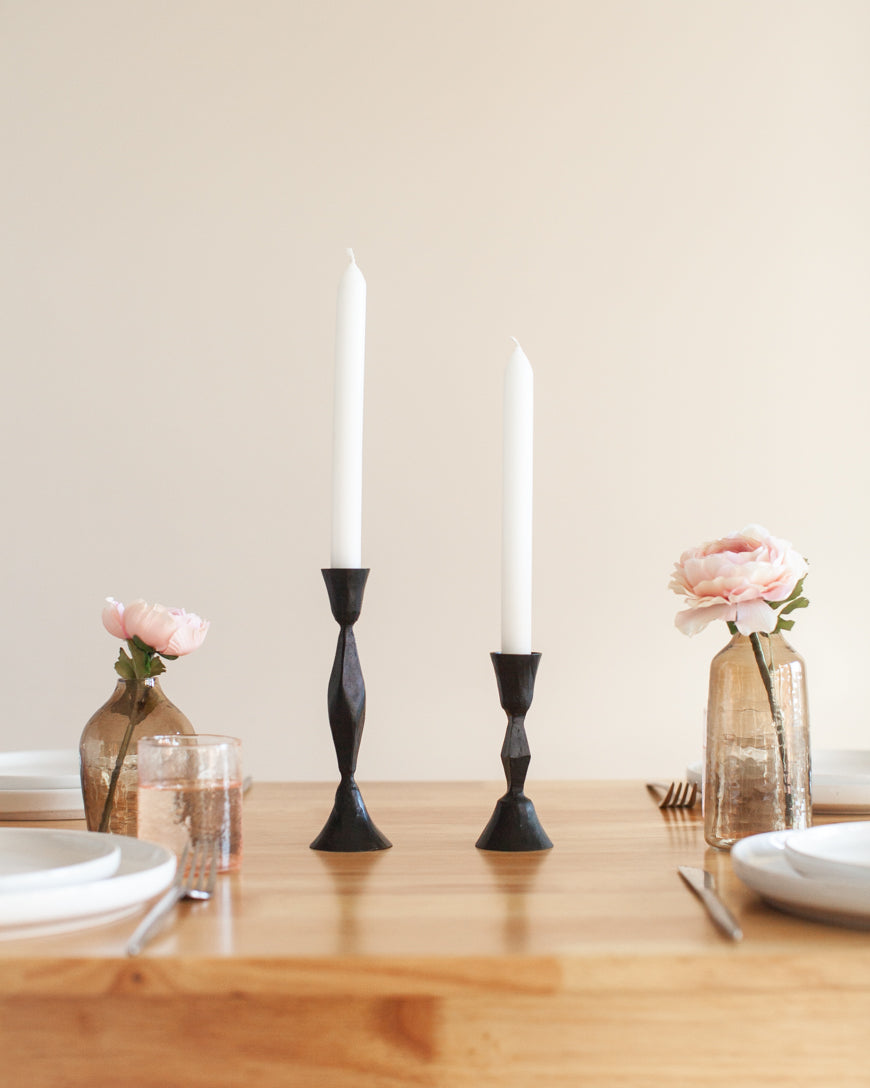 Low Diamond Hand-Forged Iron Candle Stand