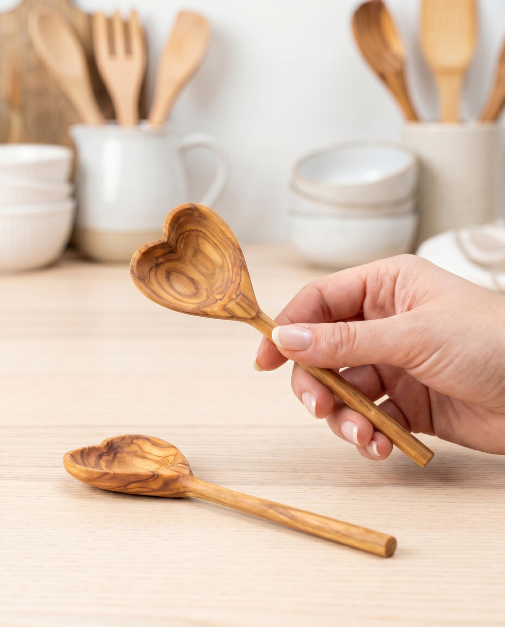 Olive Wood Heart Teaspoon Pair, view 6