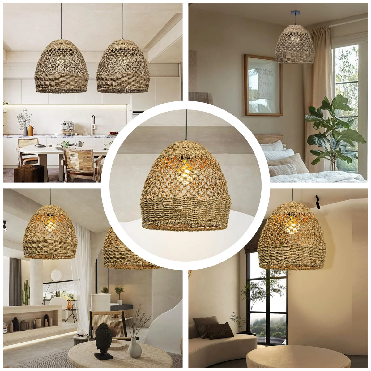 Handwoven jute pendant light, view 6