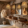 Handwoven jute pendant light with a woven shade