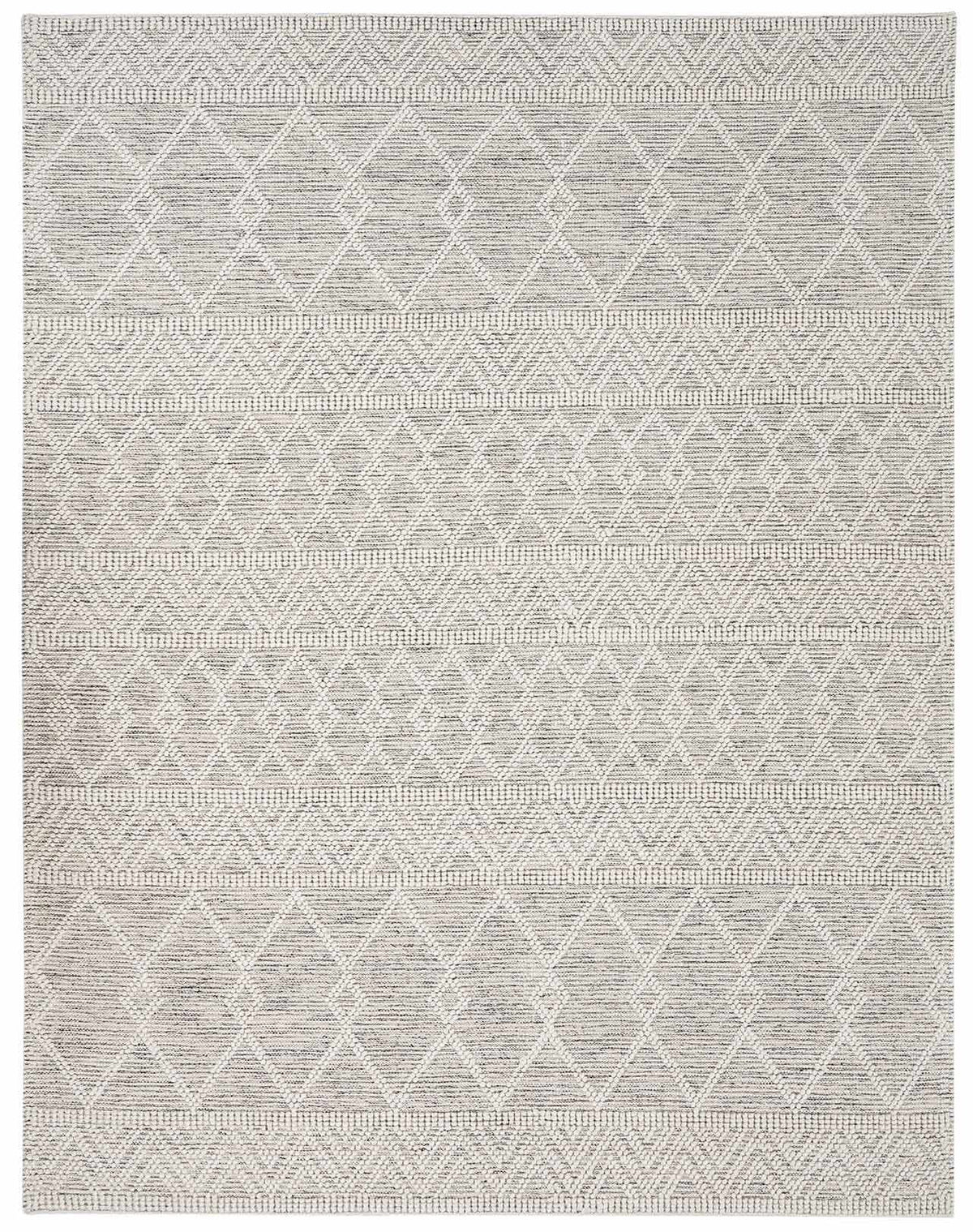 Hand-woven gray and off-white rug with a diamond pattern