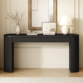 Black fluted console table with two drawers and arched legs
