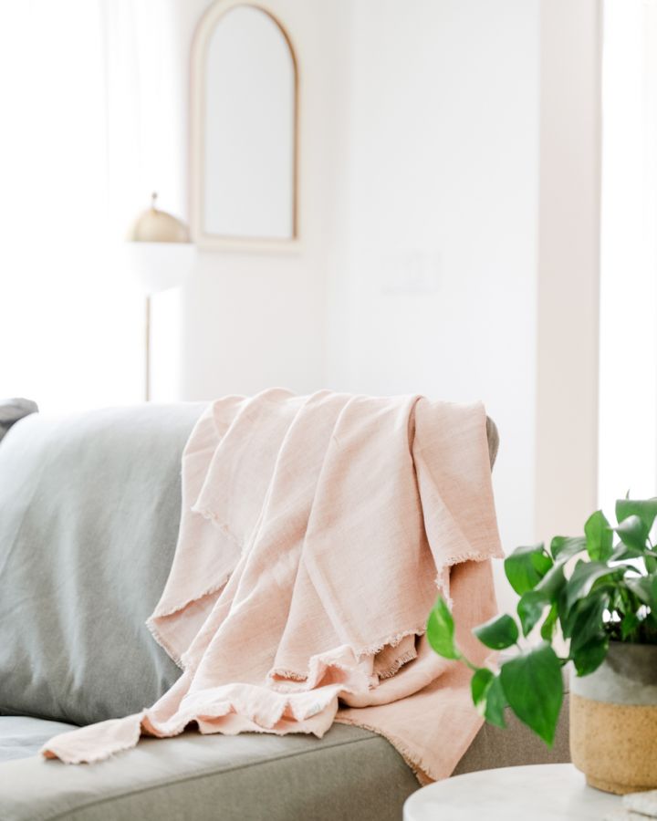 Stone Washed Linen Throw Blanket, view 2