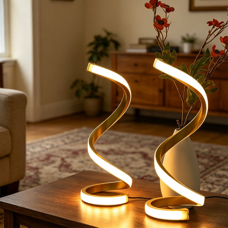 Spiral brushed metal LED table lamps, set of 2