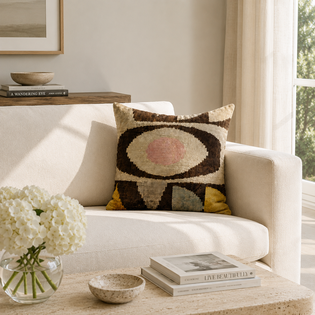Eye of Ra ikat pillow cover, view 2