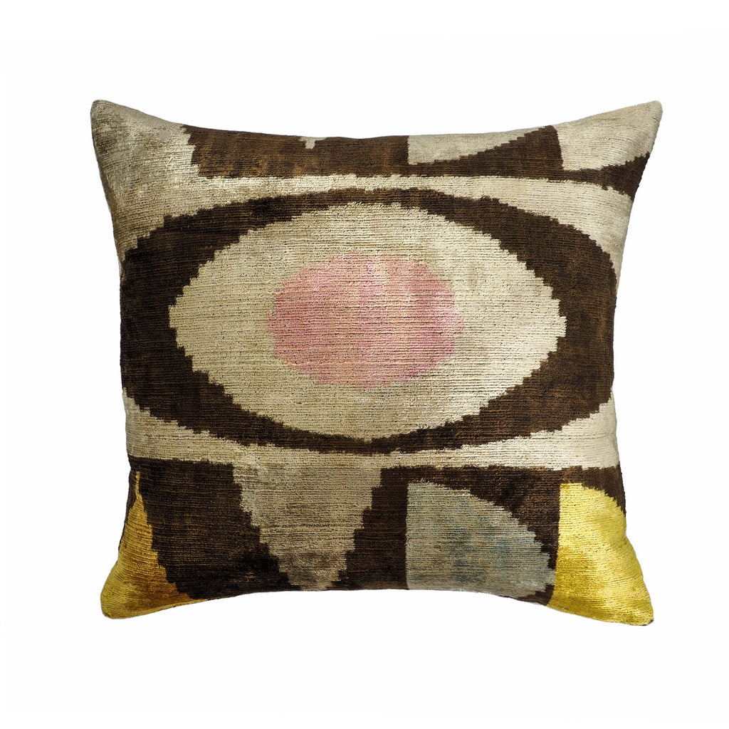 Eye of Ra silk velvet ikat pillow cover, 20 x 20
