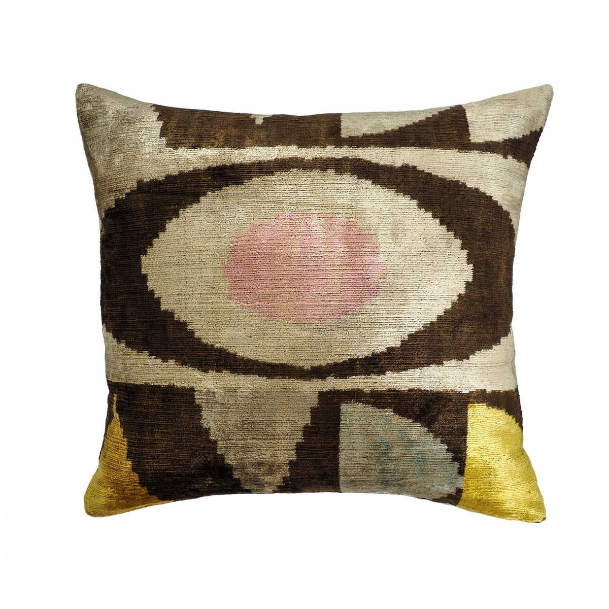 Eye of Ra silk velvet ikat pillow cover, 20 x 20