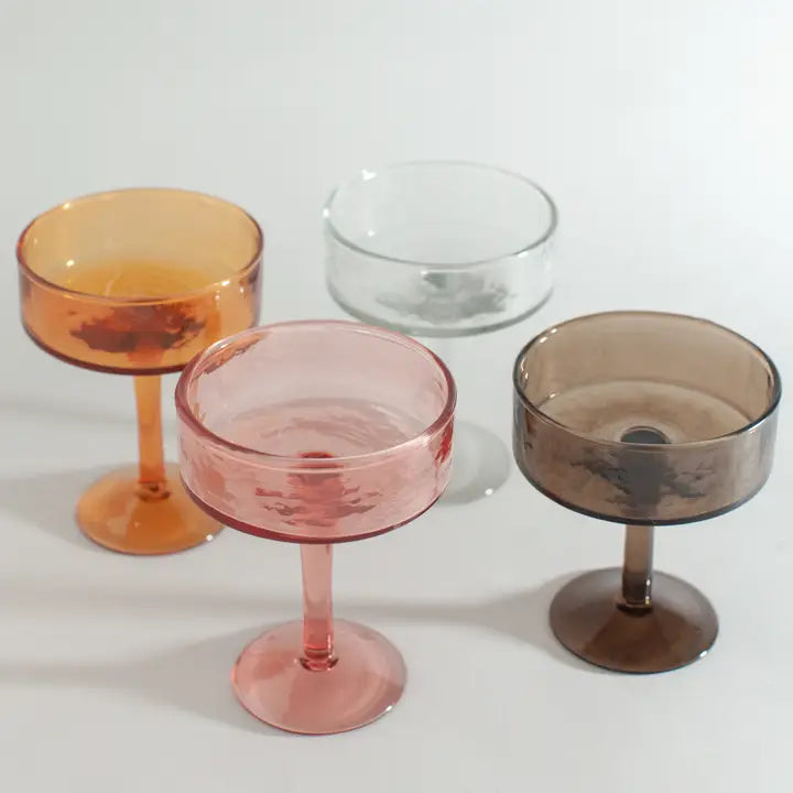 Handblown Hammered Coupe Cocktail Glass Pair, view 13