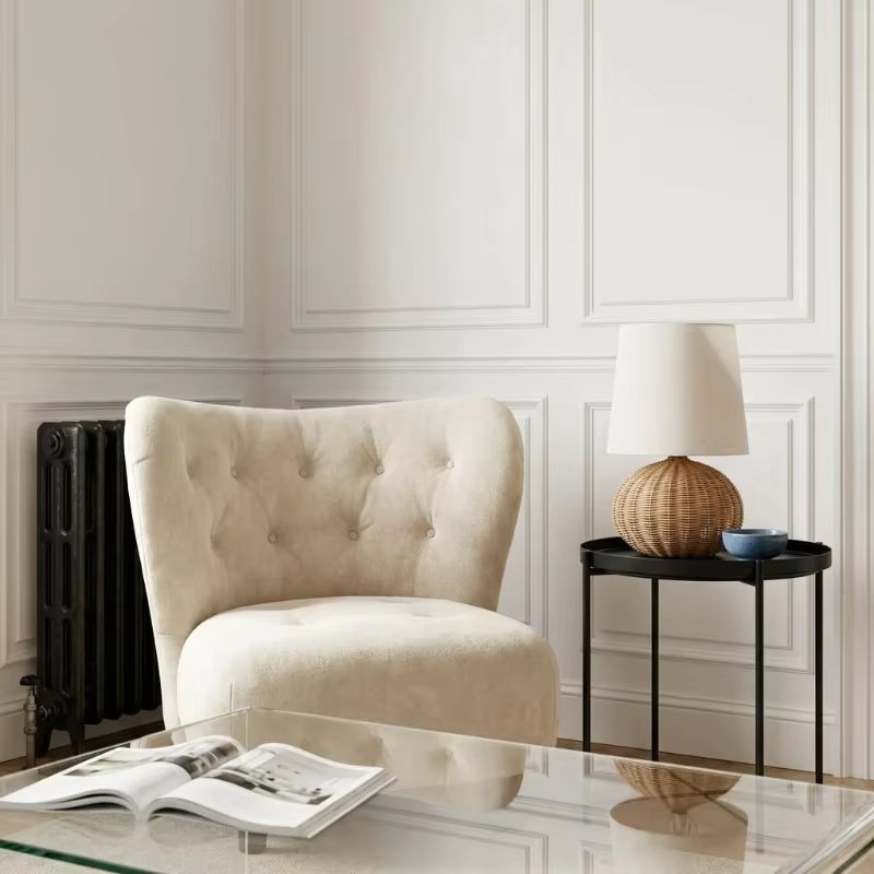 Rattan table lamp with linen-blend shade, view 7