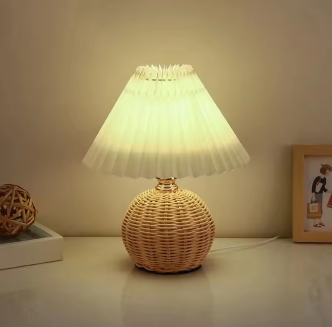 Handwoven rattan bedside lamp, view 7