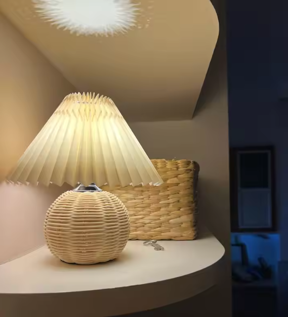 Handwoven rattan bedside lamp, view 6