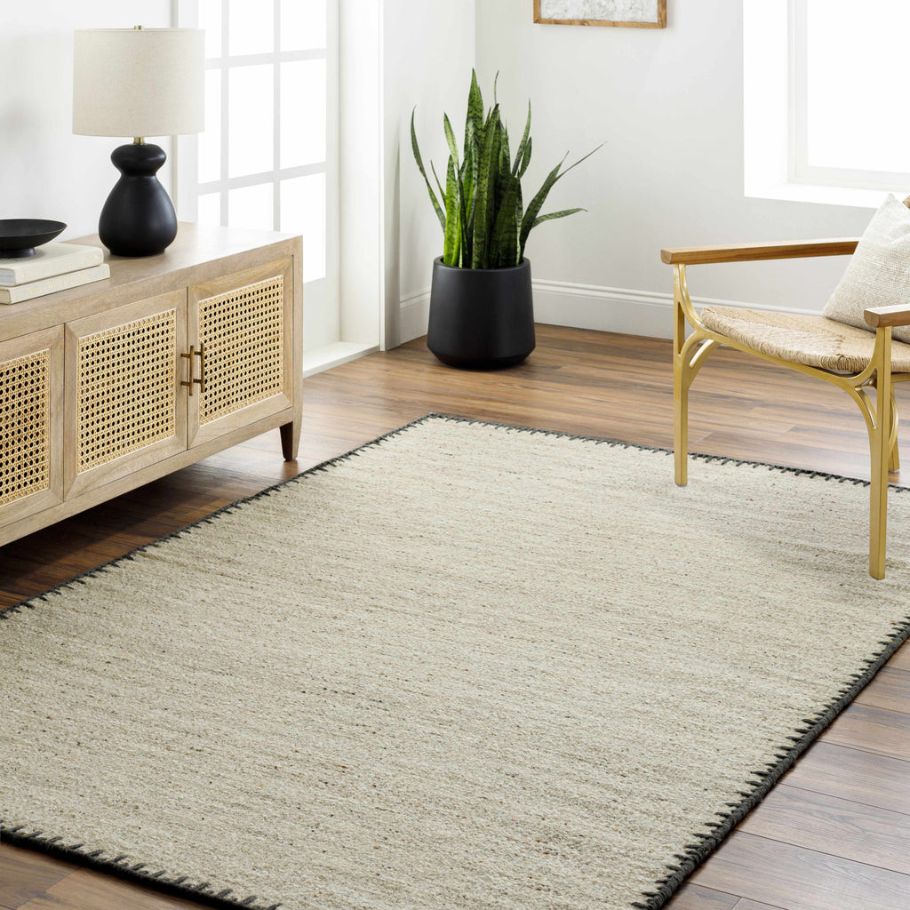 Ayumu hand-woven wool rug in beige, view 2