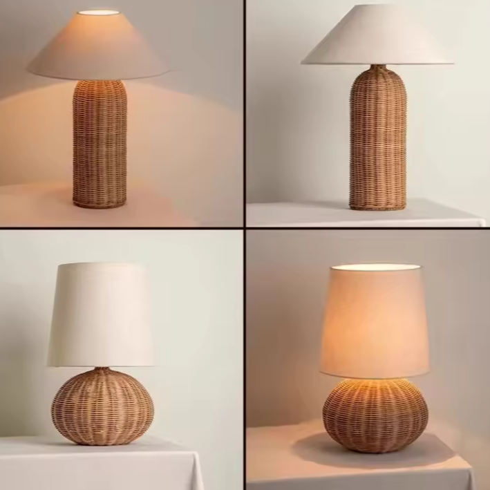 Rattan & Linen-Blend Table Lamp