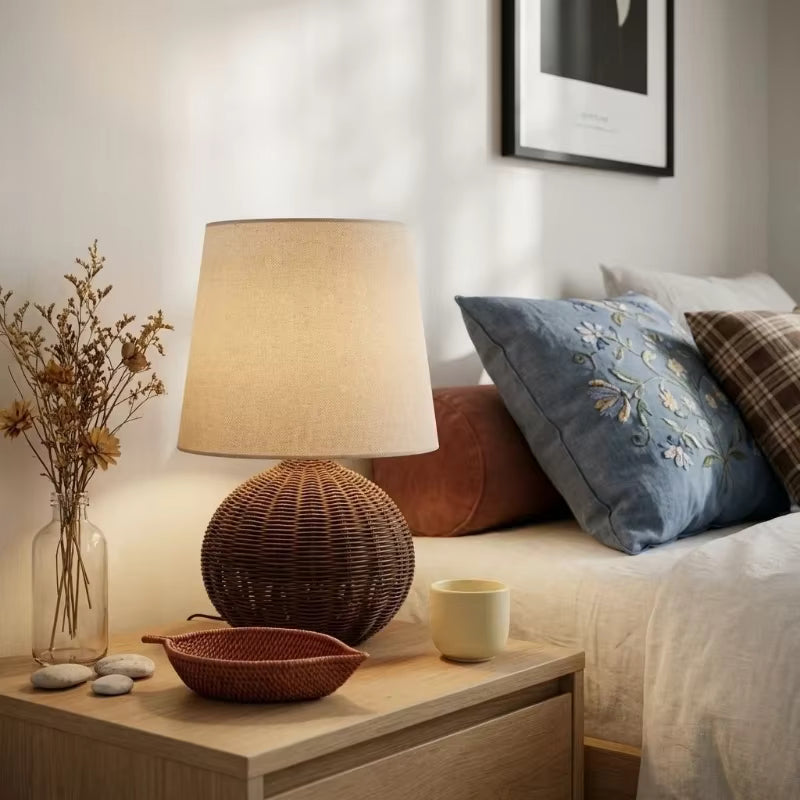 Rattan & Linen-Blend Table Lamp